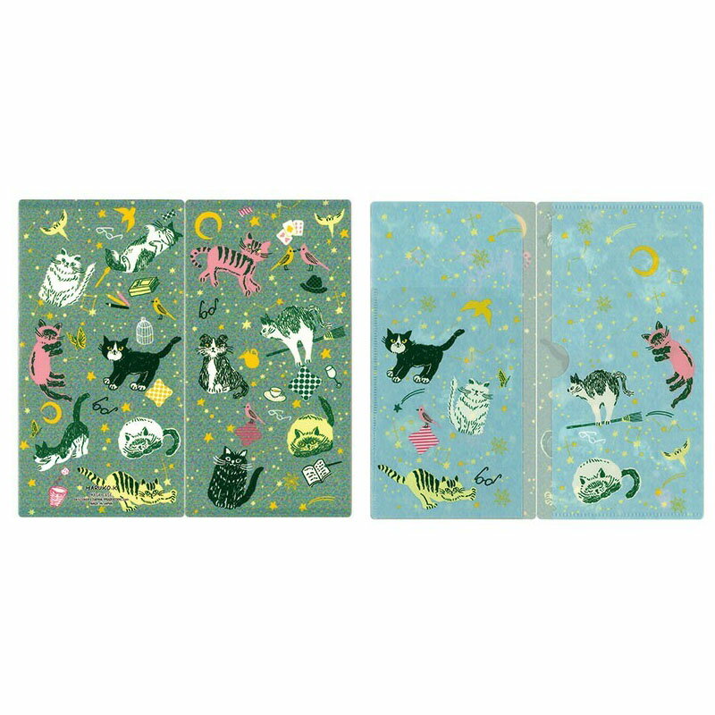 ラスト1点！【日本製】【SALE】 デザイナーズジャパン 抗菌マスクケース 3ポケット 猫と星