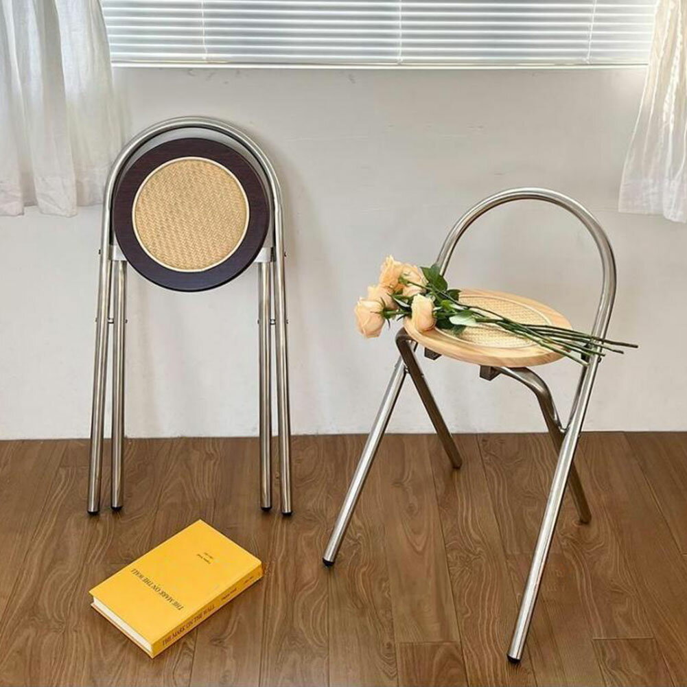 折りたたみ椅子 フォールディング 木製 折りたたみ 折り畳み パイプ椅子 チェア カフェチェア ラタン編み 籐編み ステンレス スチール コンパクト スリム 軽量 軽い 通気性 防錆 耐摩擦 頑丈 おしゃれ 北欧 韓国 リビング ダイニング 台所 キッチン 玄関 エントランス