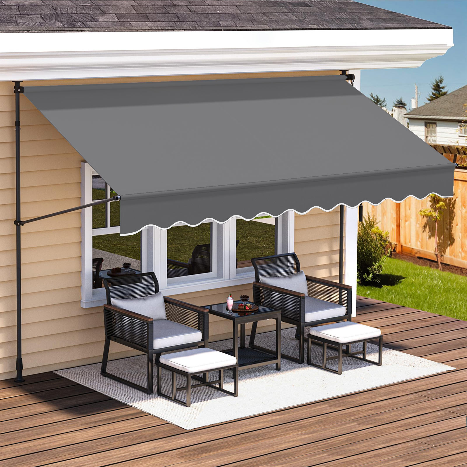 オーニングテント 幅200cm 幅250cm 幅300cm オーニング・シェード 日よけ 2.15M-3.1M高さの調節が可能 つっぱり日よけスクリーン 巻き取り式 サンシェード 角度、高さの調節が可能 サンシェードとしても使用可能 簡単設置