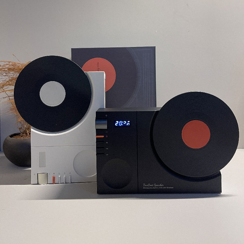 bluetoothスピーカー おしゃれ レコードプレーヤー スピーカー ワイヤレススピーカー bluetooth 5.3 スマートフォン デジタル時計 置き時計 ハンズフリー 多機能 ポータブルスピーカー 寝室 リビング 小型 音楽 プレゼント