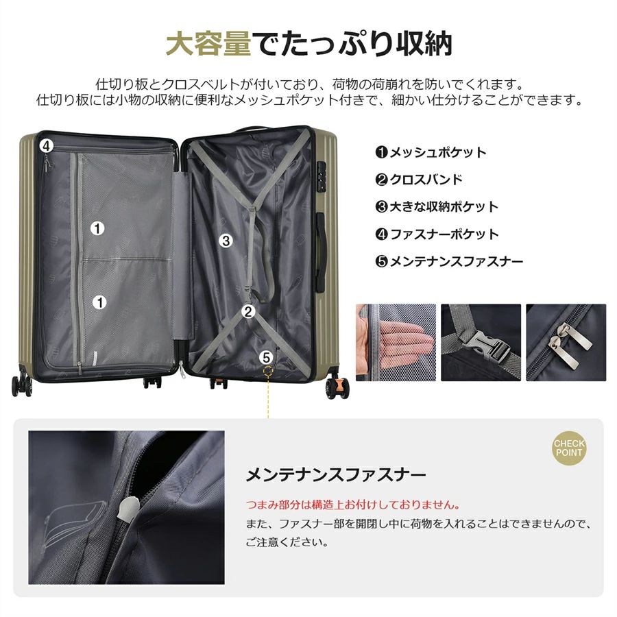 スーツケース Mサイズ キャリーバッグ USB充電ポート付き キャリーケース 超軽量 かわいいい TSAロック搭載 4日-7日 中型 suitcase