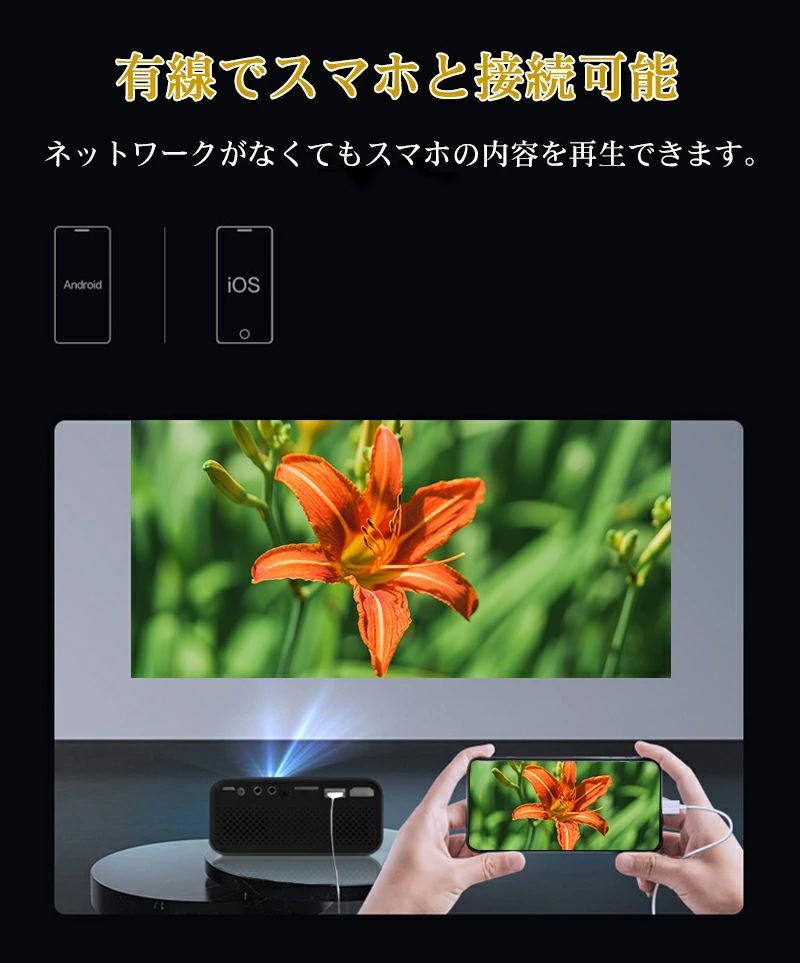 大浜商店のモバイルプロジェクター プロジェクター 小型 スマホ 大画面 100インチ ポータブルプロジェクター 天井投影 家庭用 ミニプロジェクター ワイヤレス 高画質 軽量 スマホ 天井 投影 無線 5GWiFi 1080PフルHD対応 コンパクト お得｜アングル3
