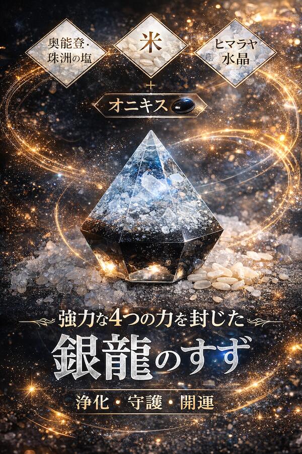 【anan掲載】盛り塩 交換不要 龍神のすず® 銀龍 金沢銀箔 オニキス おしゃれ 持ち歩ける盛り塩 魔除け 厄除け 浄化 開運グッズ 風水 お守り 珠洲塩 ヒマラヤ水晶 ギフト ohanamoana-10001343 飛騨高山おはなもあな サンプル画像3