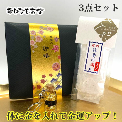 2025 金運 アップ 3点 セット 金箔 ボトル キーホルダー 0.009g入 珠洲の塩 21g入 金箔入 インスタント..