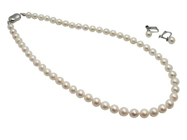 アコヤ真珠 イヤリング（ピアス）ネックレス セット 7.0-7.5mm ホワイト あこや 本真珠 真珠 あこや真珠 パール ギフ…
