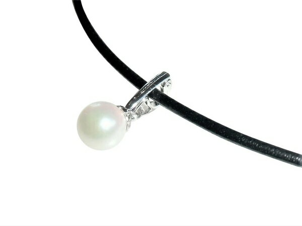 アコヤ真珠 ペンダントトップ 皮ひも ネックレス 8.0-8.5mm ホワイト あこや 本真珠 真珠 あこや真珠 パール ギフト …