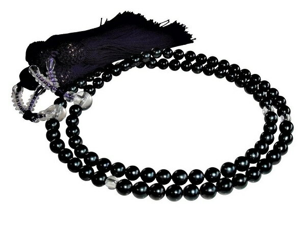 アコヤ真珠 両手 二連 念珠 念誦 数珠 7.0-7.5mm ブラックグリーン あこや 本真珠 黒 真珠 あこや真珠 パール ギフト プレゼント ブラックフォー...