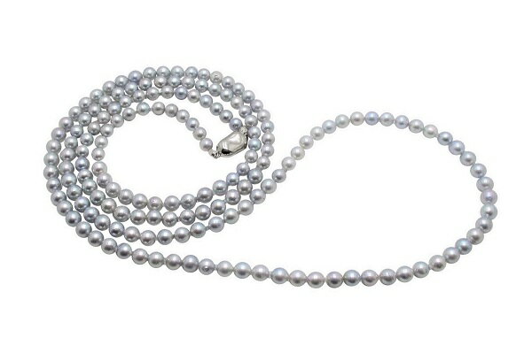 アコヤ真珠 ロング ネックレス 6.5-7.0mm 120cm グレー あこや 本真珠 真珠 あこや真珠 パール ロングネックレス ギ…