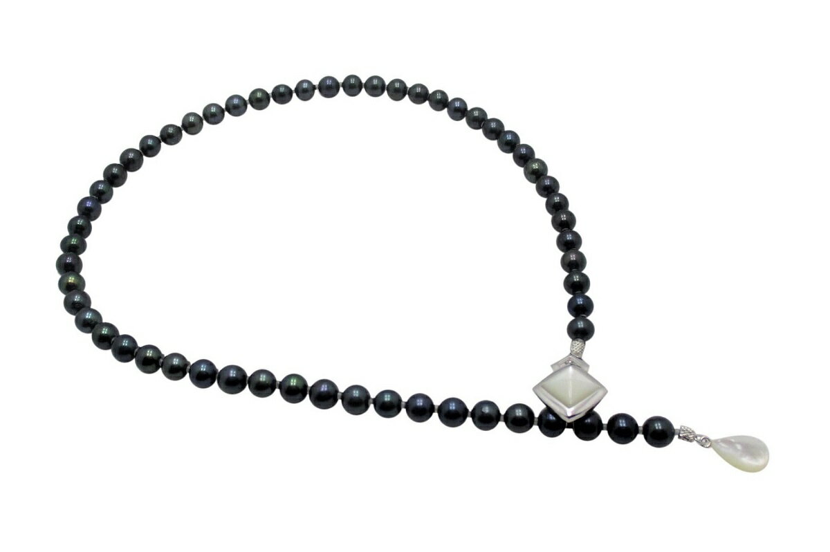 アコヤ真珠 Y字 ネックレス 7.0-7.5mm ブラックグリーン あこや 本真珠 黒 真珠 あこや真珠 パール ギフト プレゼン…