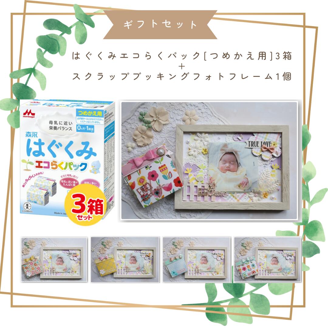 【ギフトセット】森永 はぐくみ エコらくパック つめかえ用 3箱 & スクラップブッキングフォトフレームvol.1