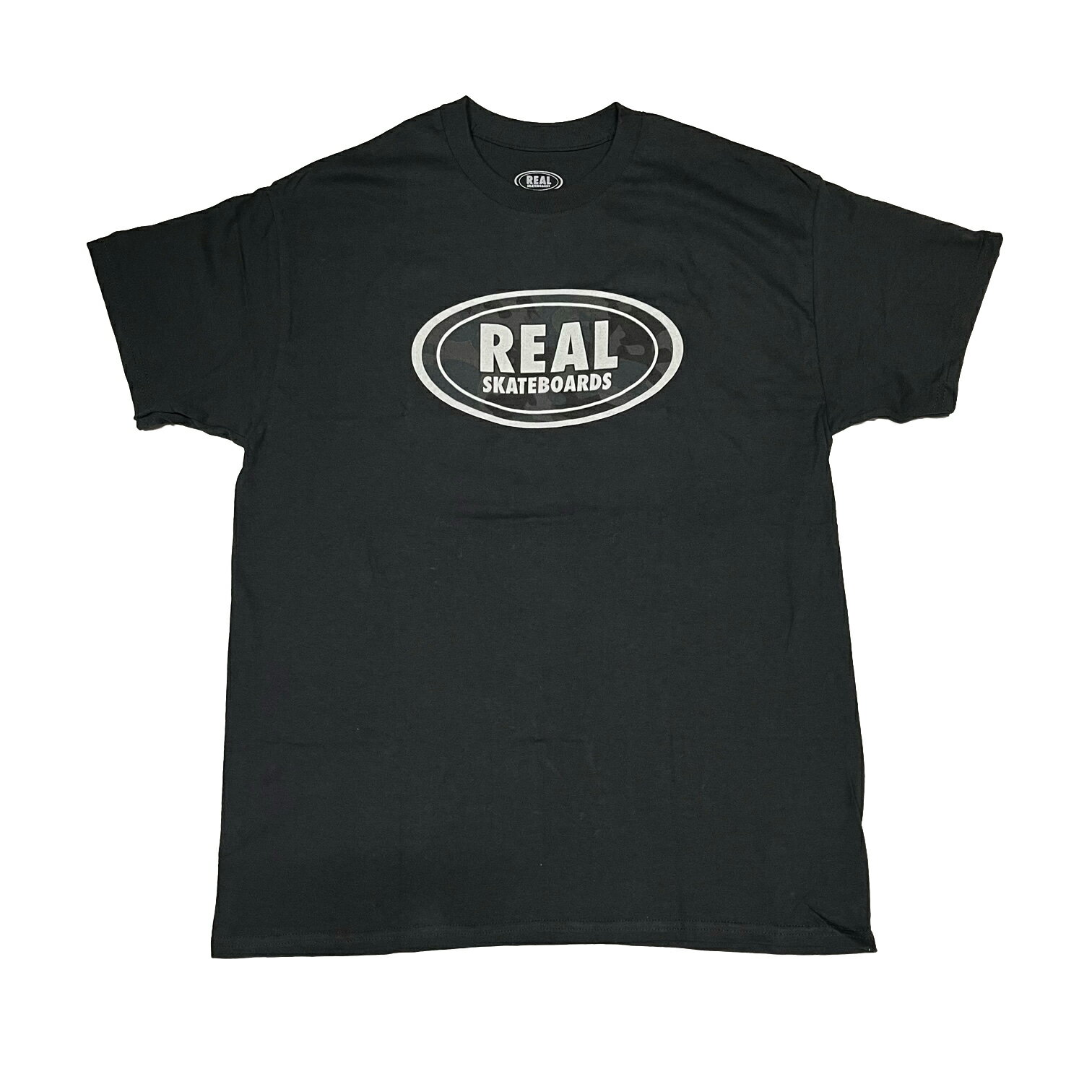 y REAL / OVAL S/S TEE / BLACK z A  TVc ubN  J  XP[g{[h