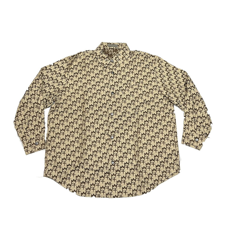 【 MISHKA / CROWN PATTERNED SHIRTS / BEIGE 】　ミシカ　シャツ　長袖　総柄　ベージュ　送料無料
