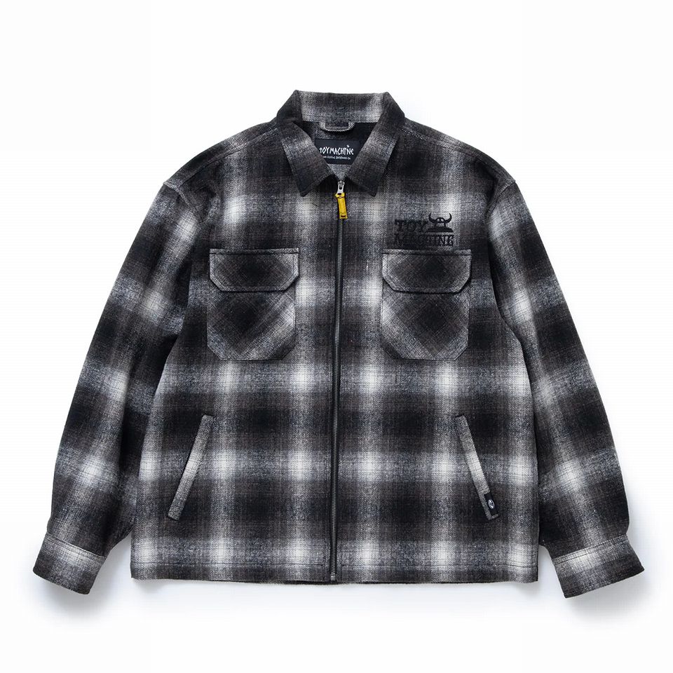 y TOYMACHINE / SECT EYE PATCH PLAID CHECK ZIP SHACKET / BLACK z@gC}V[@gC}@AE^[@VPbg@Vc WPbg@tl@`FbN@ubN@@