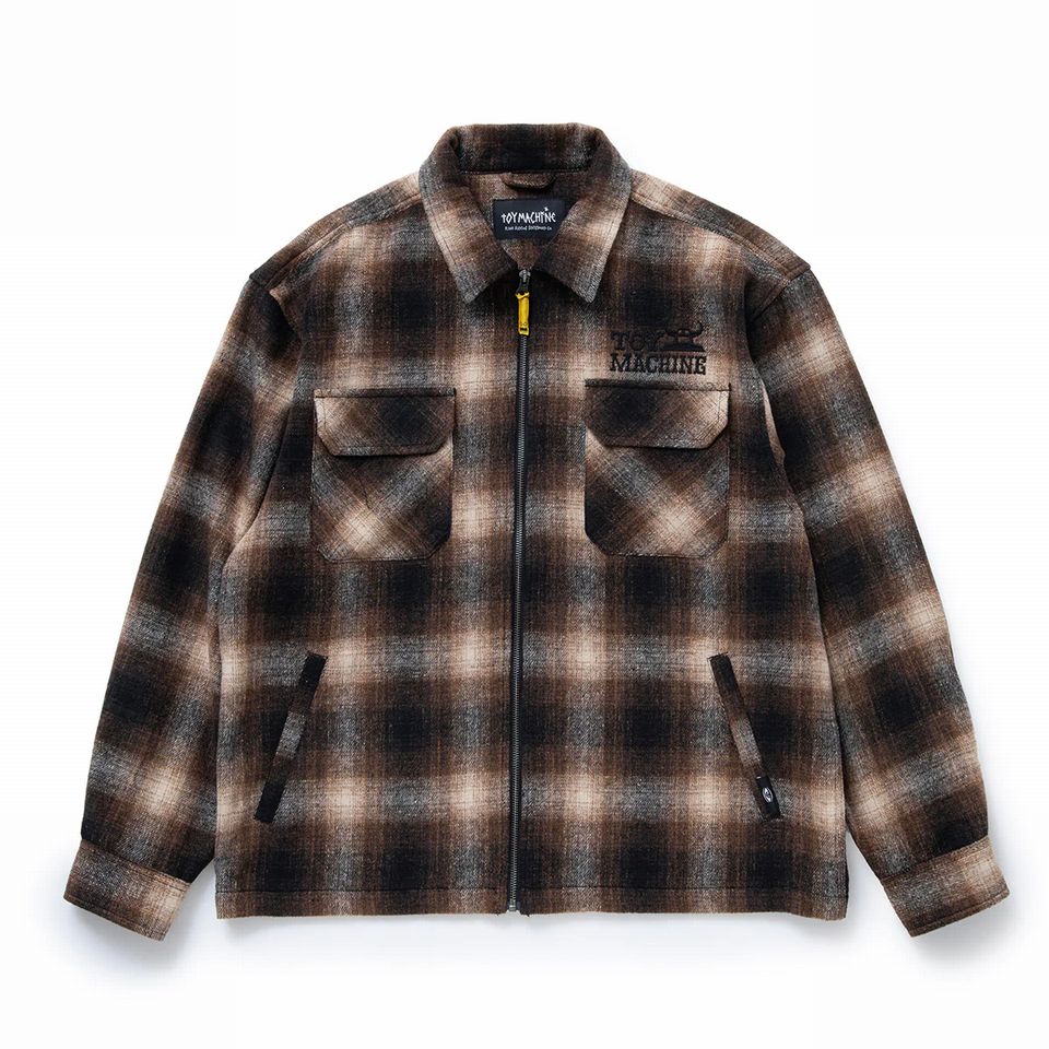 【 TOYMACHINE / SECT EYE PATCH PLAID CHECK ZIP SHACKET / BROWN 】 トイマシーン トイマ アウター シャケット シャツ ジャケット フランネル チェック ブラウン 茶色 送料無料