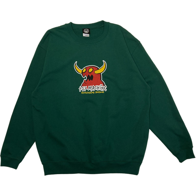 y TOYMACHINE / MARAKED MONSTER SWEAT CREW / F . GREEN z@gC}V[@gC}@N[lbN@g[i[@XEFbg@O[@΁@