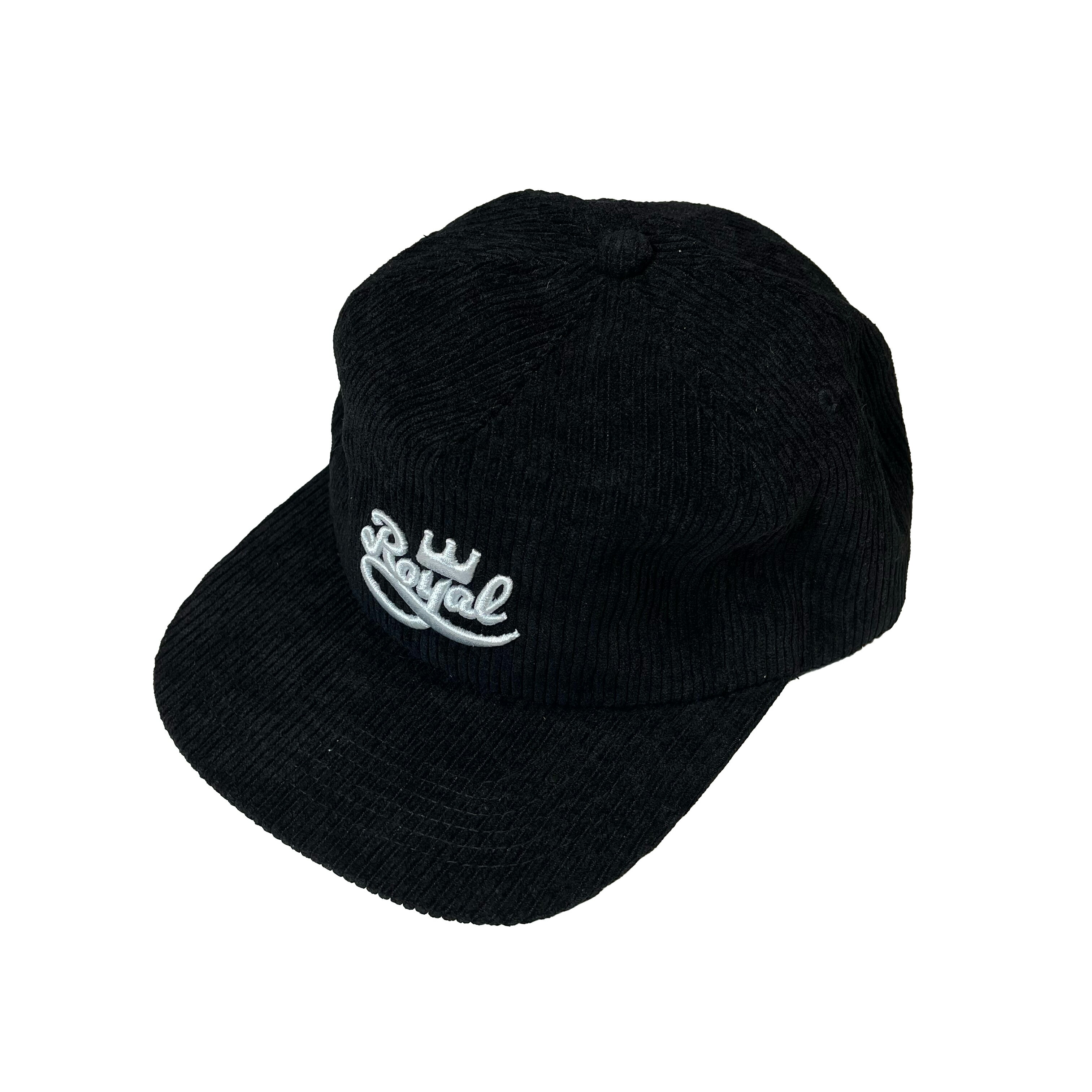 【 ROYAL / EVOLVED SCRIPT CORD SNAPBACK / BLACK 】 ロイヤル キャップ スナップバック フラットバイザー コーデュロイ ブラック 黒 スケートボード