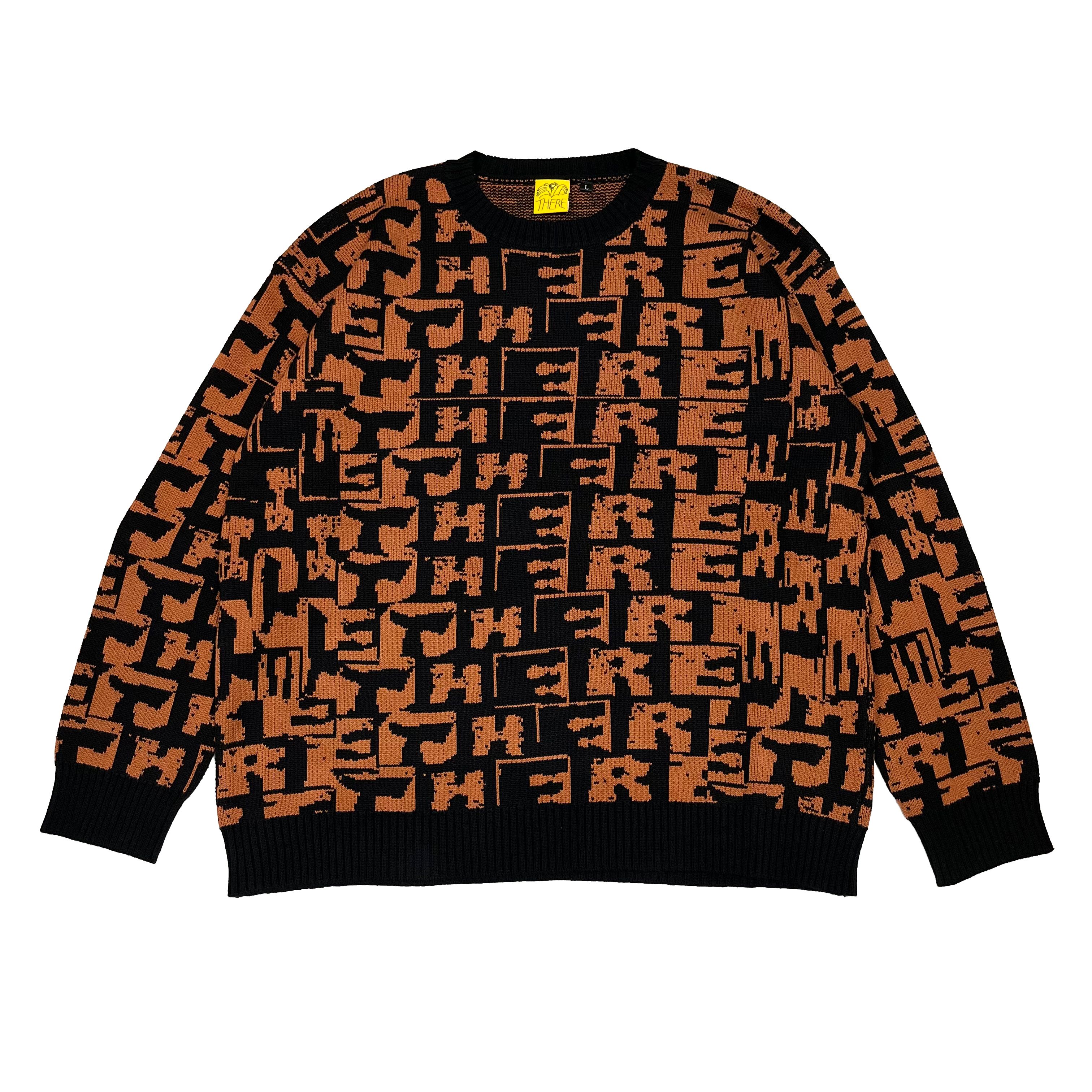 【 THERE / TORN JACQUARD KNIT SWEATER / BLACK - BROWN 】 ゼア ゼアー ニット セーター 総柄 スケー..