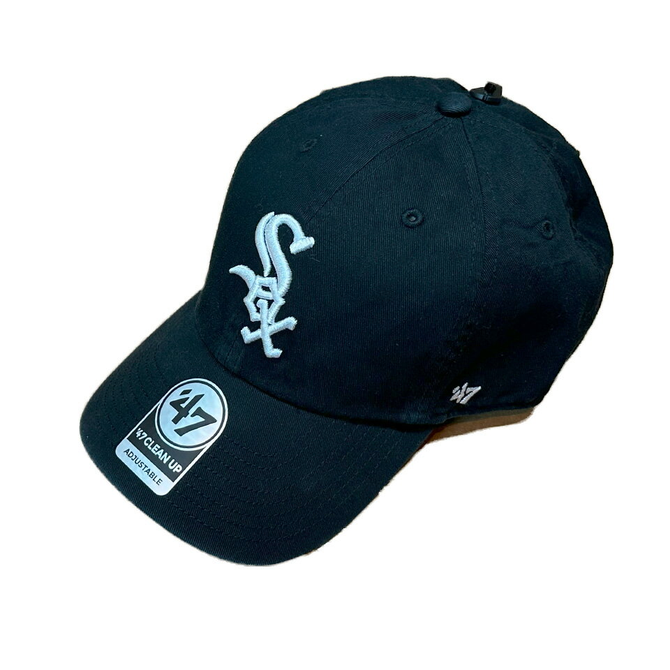 【 '47 / CLEAN UP White sox / BLACK × white logo 】 フォーティーセブン ベースボール キャップ MLB ホワイトソックス カーブバイザー バックルバック ブラック 黒