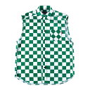 【 ROLLING CRADLE / SLEEVELESS CHECKER SHIRT / GREEN 】 ローリングクレイドル ロリクレ ノースリーブ チェックシャツ ベスト チェッカー ホワイト 白 グリーン 緑 送料無料