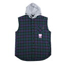 【 ROLLING CRADLE / SLEEVELESS SHIRT / GREEN 】 ローリングクレイドル ロリクレ ノースリーブ チェックシャツ フードシャツ ベスト グリーン 緑 送料無料