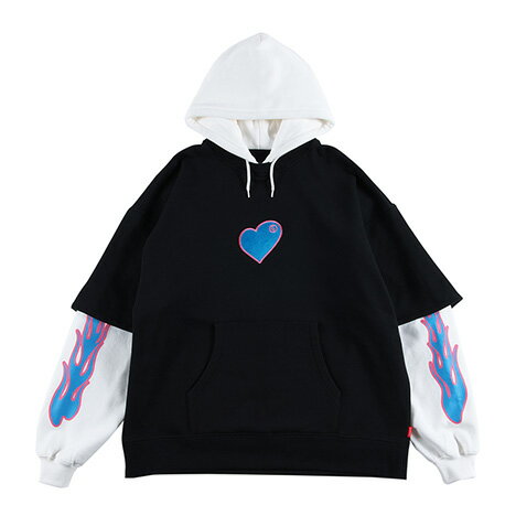 【 ROLLING CRADLE / BURNING LOVE HOODIE / BLACK 】 ローリングクレイドル ロリクレ フーディ パーカー スウェット レイヤード オーバーシルエット ブラック 黒 送料無料