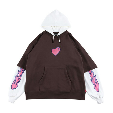 【 ROLLING CRADLE / BURNING LOVE HOODIE / BROWN 】 ローリングクレイドル ロリクレ フーディ パーカー スウェット レイヤード オーバーシルエット ブラウン 茶色 送料無料