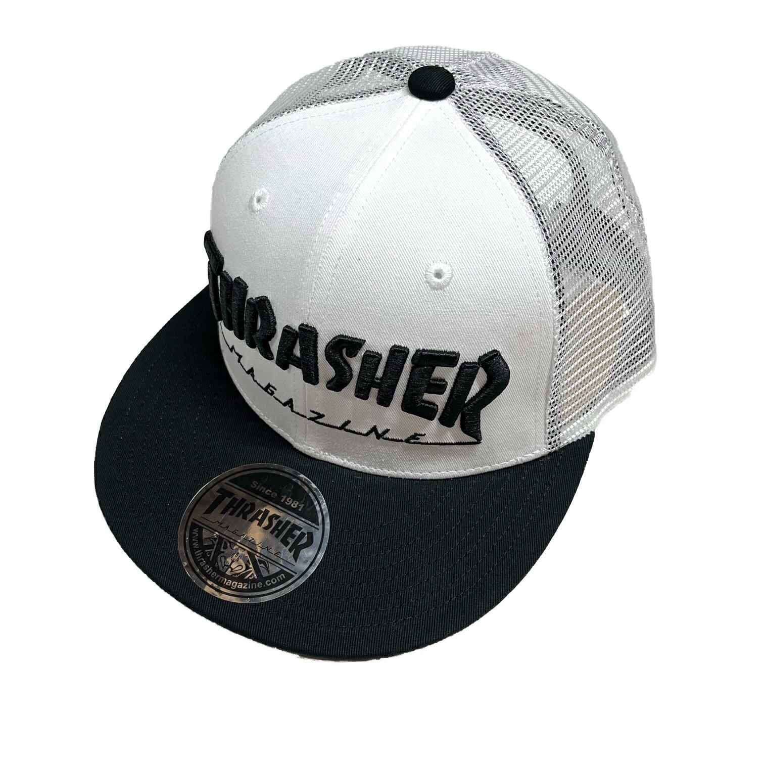 y THRASHER / MAG LOGO MESH CAP / WHITE ~ BLACK z XbV[ bVLbv tbgoCU[ zCg 2g[ XP[g{[h