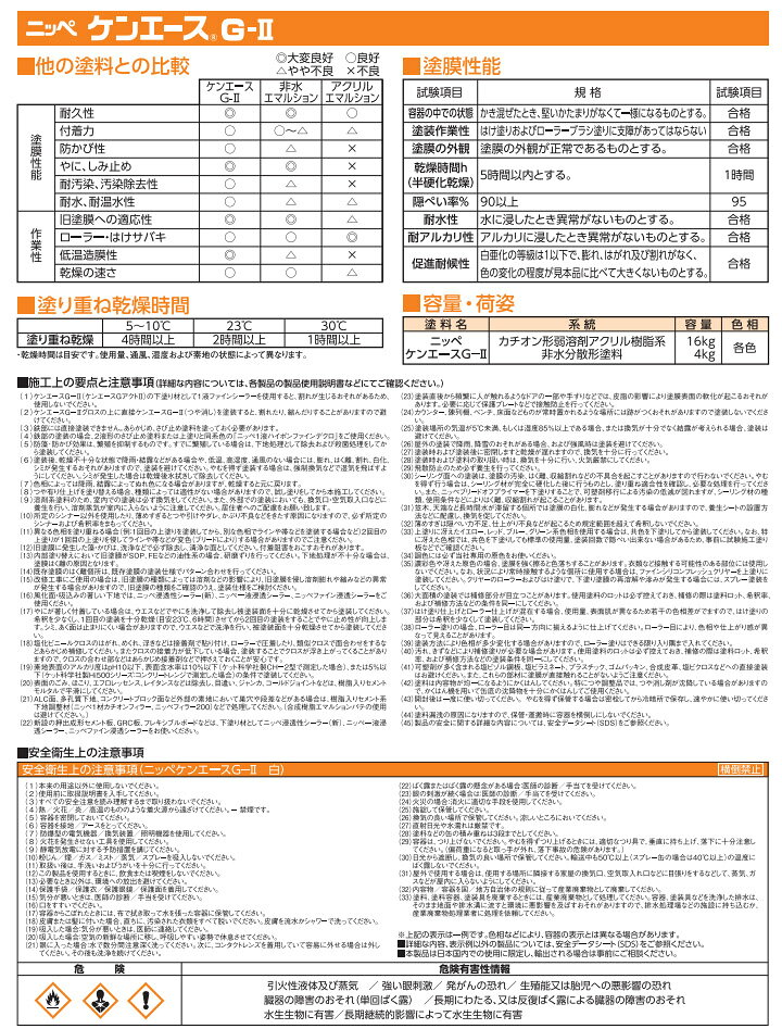 ケンエースG2　艶消し　常備色　16kg(約53平米/2回塗り)　ターペン系NAD/ヤニ/しみ...