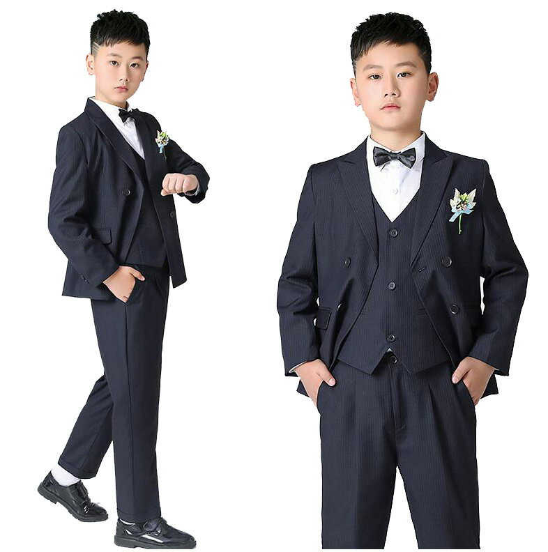 【送料無料】フォーマルスーツ キッズスーツ 入学/入園式スーツ 子供 男の子スーツ ベビー ジュニアスーツ 結婚式 5点セット ジャケット+パンツ+ベスト+蝶結び+コサージュ 子どもスーツ 上下セット 男の子スーツ 大きいサイズ 130-180cm 誕生日 発表会 パーティー 礼服