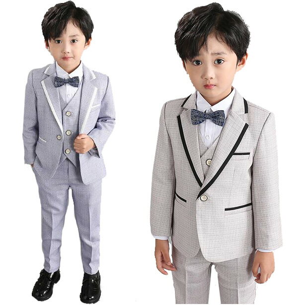 乐天商城 - 【送料無料】キッズスーツ 男の子 スーツ フォーマルスーツ 上下セット 子供服 ベビー服 七五三 結婚式スーツ 入学式 卒業式 ピアノ発表会 子供スーツ 男の子用スーツ こどもスーツ ジュニア タキシード 大きいサイズ 5点セット ジャケット+ベスト+パンツ+シャツ+蝶結び