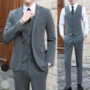 メンズスーツセット スリーピーススーツ 上下セット 3点セット ジャケット+パンツ+ベスト フォーマルスーツ 成人式 結婚式 二次会 披露宴 パーティー ビジネススーツ 入社 オフィス 通勤 セットアップ 男性スーツ 韓国風 紳士 スリム スタイリッシュ 細身 礼服ネット通販