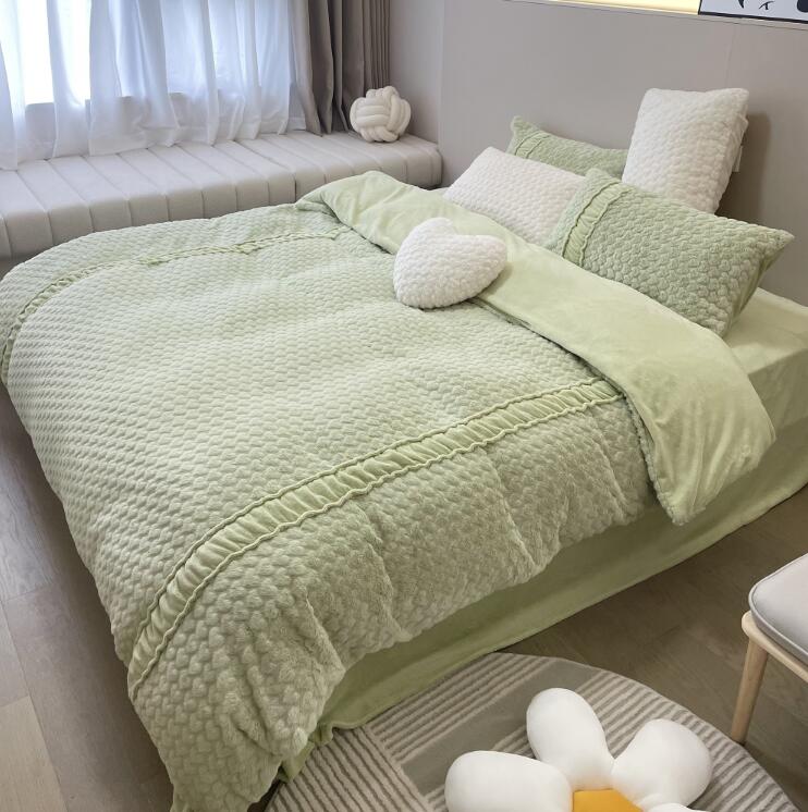 【送料無料】お姫様風 ふわふわ 布団カバーセット 暖かい 掛布団カバーセット 4セット ベッドカバー 寝具カバー もこもこ 柔らか フランネル 可愛い 秋冬用 掛け布団カバー ダブル クイーン キング 厚手起毛 敷き布団カバー フラットシーツ 枕カバー ベッド用品 [3]