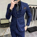 【送料無料】チェック柄 スリーピース ビジネススーツ フォーマルスーツ メンズ 3点セット ジャケット+パンツ+ベスト セットアップ 結婚式 シングルスーツ ス...