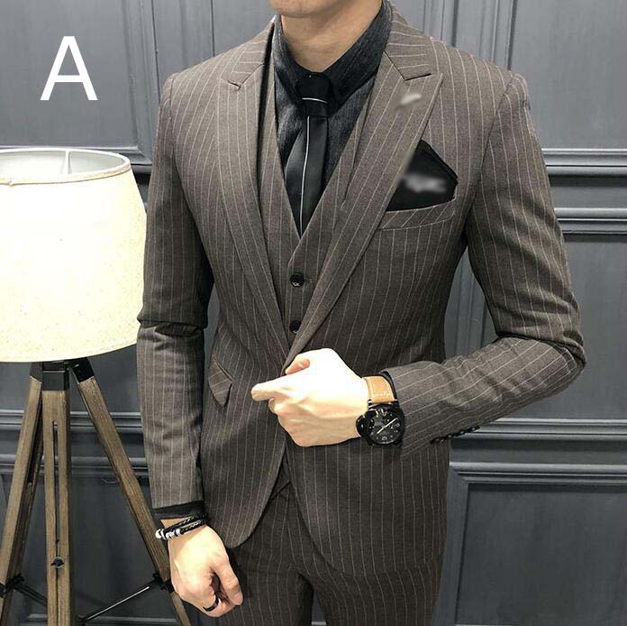 【送料無料】ビジネススーツ メンズ 結婚式スーツ 2点セット ジャケット+パンツ 紳士服 メンズスーツ フォーマル シングルスーツ スーツ ストライプ セットアップ パーティー シンプル スーツセット 披露宴 忘年会 通勤 着痩せ 冠婚葬祭 韓国風 カジュアル 人気