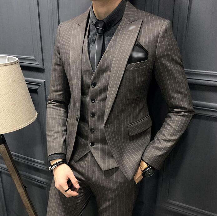 【送料無料】ビジネススーツ メンズ 結婚式スーツ 2点セット ジャケット+パンツ 紳士服 メンズスーツ フォーマル シングルスーツ スーツ ストライプ セットアップ パーティー シンプル スーツセット 披露宴 忘年会 通勤 着痩せ 冠婚葬祭 韓国風 カジュアル 人気