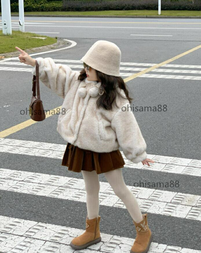 乐天商城 - 【送料無料】韓国風 ファーコート ふわふわ 子供服 ブルゾン フェイクファー 子供コート 女の子コート 冬用 暖かい 可愛い 通学 通園 キッズコート もこもこ パーカー アウター 七五三 入学式 卒業式 子供コート 厚手 ボアコート ジャケット 防寒服 90/100/110/120/130/140cm
