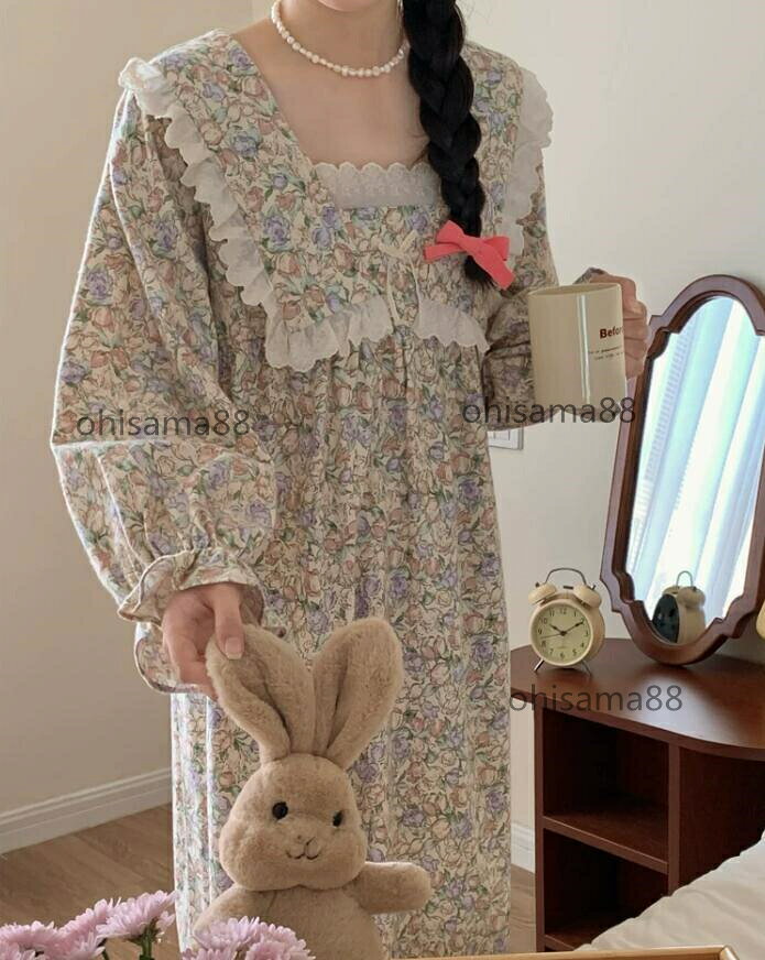樂天商城 - 【送料無料】春秋 パジャマワンピース 部屋着 お姫様風パジャマ 可愛い パジャマ 花柄 ルームウェア 婦人パジャマ セクシー 長袖 ランジェリー レディースパジャマ ネグリジェ ナイトウェア 体型カバー 女性 妻彼 女 誕生日プレゼント