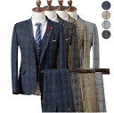 【送料無料】メンズスーツ 結婚式スーツ メンズ シングルスーツ チェック柄 紳士服 二次会 撮影用 忘年会 3ピーススーツ フォーマルスーツ 男性スーツ セット...