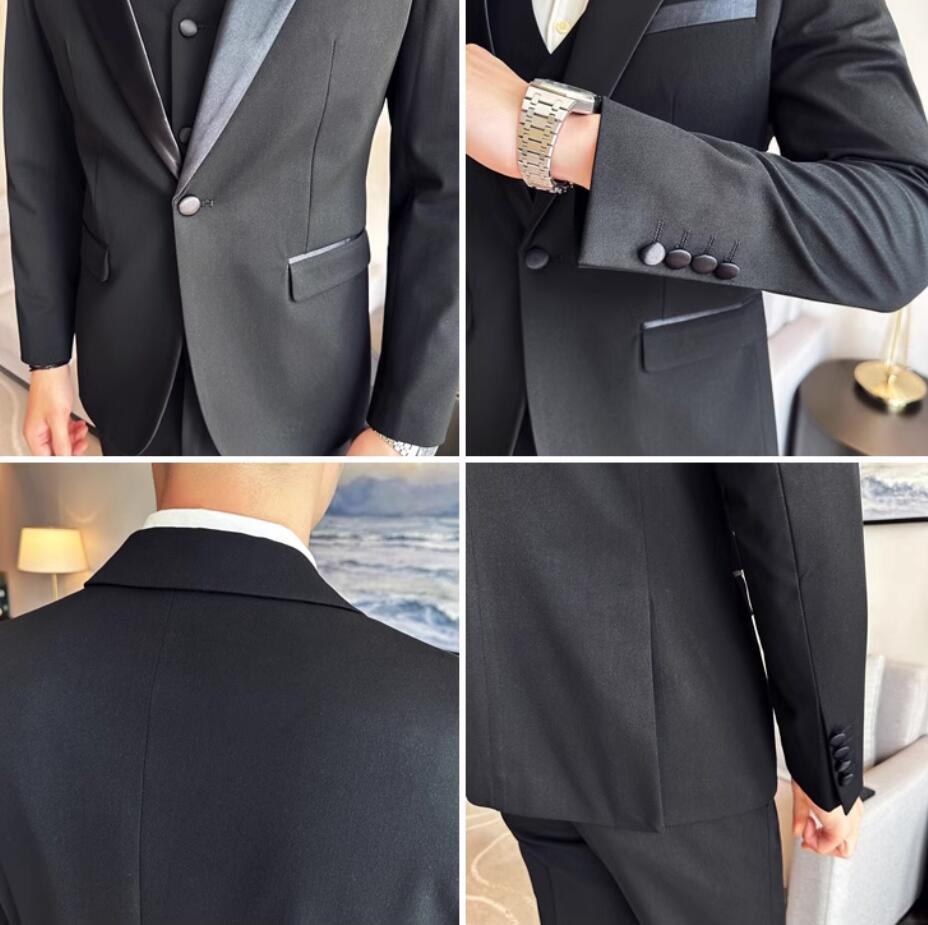 【送料無料】結婚式スーツ メンズスーツ スリーピース 紳士服 披露宴 二次会 パーティー フォーマルスーツ スーツセット セットアップ シングルスーツ メンズ 3点セット ジャケット+パンツ+ベスト 卒業式 成人式スーツ 司会 上品 韓国風 カジュアル 大きいサイズ S-5XL