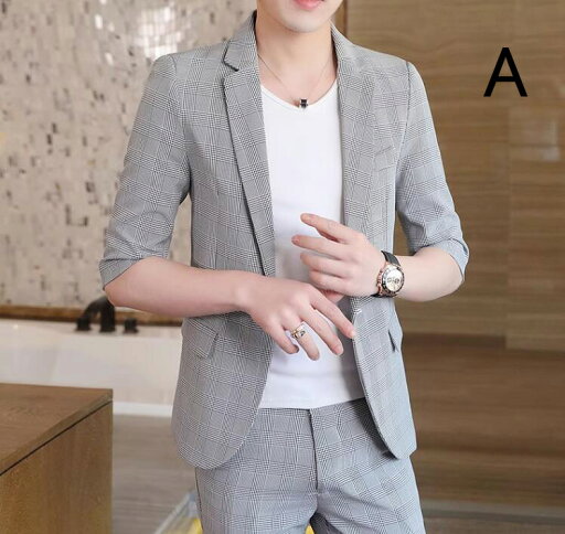 【送料無料】スリムスーツ 春夏 メンズ スーツ 2点セット ジャケット パンツ カジュアルスーツ 紳士服 韓国風 シングルスーツ 夏用 スーツセット 中袖 上下セット ビジネススーツ 入学 卒業 入社式 メンズスーツ フォーマルスーツ パーティ 披露宴 通勤 結婚式