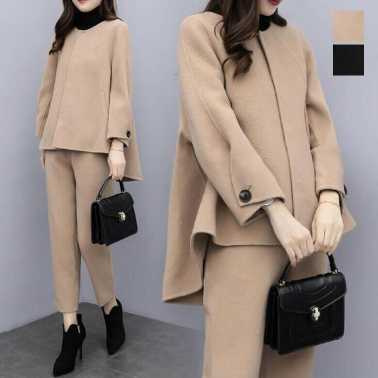 【 送料無料】春秋冬 レディース セットアップ カジュアルスーツ ゆったり ビジネス 通勤 お呼ばれ 2点セット コート+ワイドパンツ 着痩せ おしゃれ パンツ...