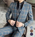 【送料無料】春秋 ビジネススーツ スリーピース スーツ チェック柄 韓国風 結婚式スーツ メンズスーツセット 通勤 披露宴 司会 パーティースーツ セットアップ...