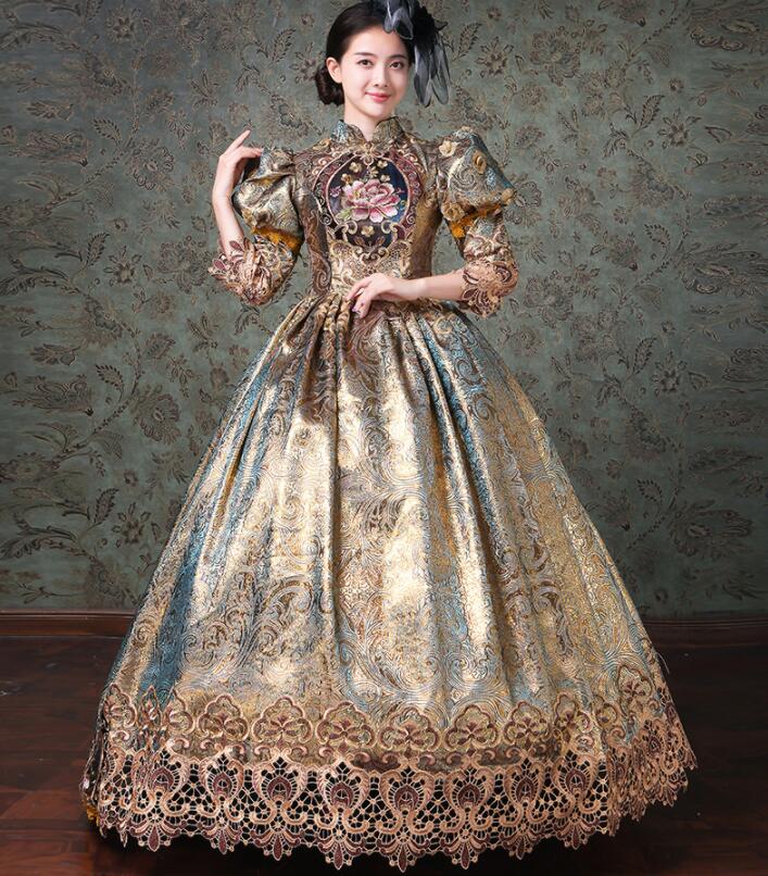 【送料無料】パーティードレス ロングドレス 撮影用 可愛い ハロウィン クリスマス ヨーロッパ風ドレス お嬢様ワンピース 演劇 文化祭 学園祭 貴族ドレス 華やか 高級感 宮廷ドレス ステージ衣装 帽子付き 中世貴族風ドレス オペラ声楽 舞踏会 プリンセスドレス