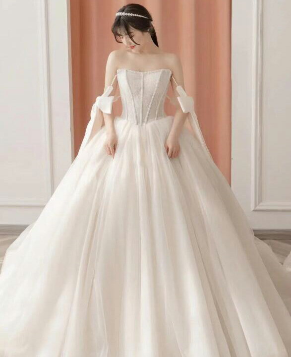 Rakuten - 【 送料無料】結婚式ドレス 高級感 ワンピース 花嫁ドレス 可愛い ウェディングドレス きれいめ 前撮りドレス 後撮り フォトウェディング撮影 パーティードレス ロング カラードレス コンサート オフショルダー 二次会ドレス お姫様 成人式ドレス 卒業式ドレス 披露宴