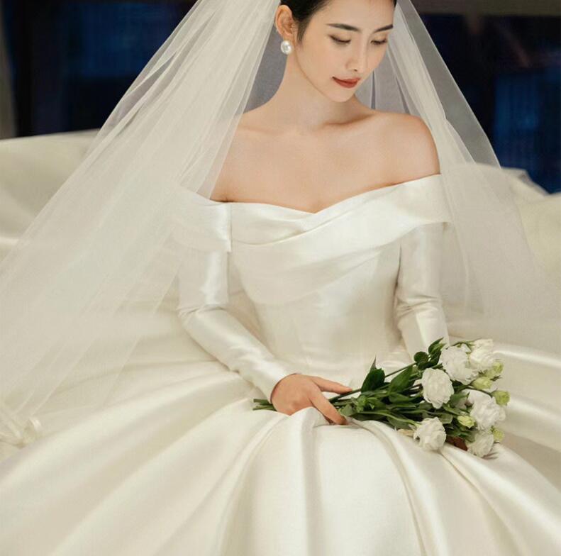 Rakuten - 【 送料無料】結婚式ドレス フォトウェディング撮影 きれいめ 高級感 ウェディングドレス ロング 花嫁ドレス お姫様 成人式ドレス 卒業式ドレス 披露宴 ワンピース 前撮りドレス 後撮り カラードレス コンサート オフショルダー 二次会ドレス 可愛い パーティードレス