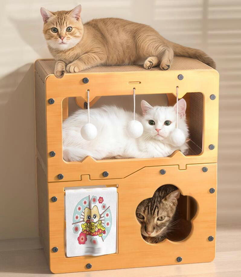 【 送料無料】爪とぎ兼ベッド 爪研ぎハウス ダンボール キャットダンボールハウス 猫用爪とぎ ペットハウス ネコハウス軽量 屋内 組み立て式 高密度段ボール ストレス解消 通気 多頭飼い 猫ハウス 猫小屋 猫バス段ボール 猫スクラッチボド 研削爪 猫ペット 通気