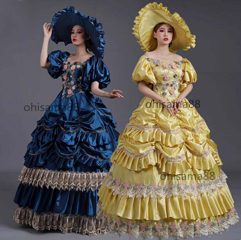 【送料無料】宮廷ドレス お姫様ワンピース 貴婦人ドレス 中世貴族風 オペラ声楽 舞踏会 プリンセスドレス 演劇 文化祭 学園祭 ステージ衣装　ヨーロッパ風ドレス 貴族ドレス ハロウィン クリスマス 華やか ロングドレス 可愛い パーティードレス 撮影 演奏会 高級感
