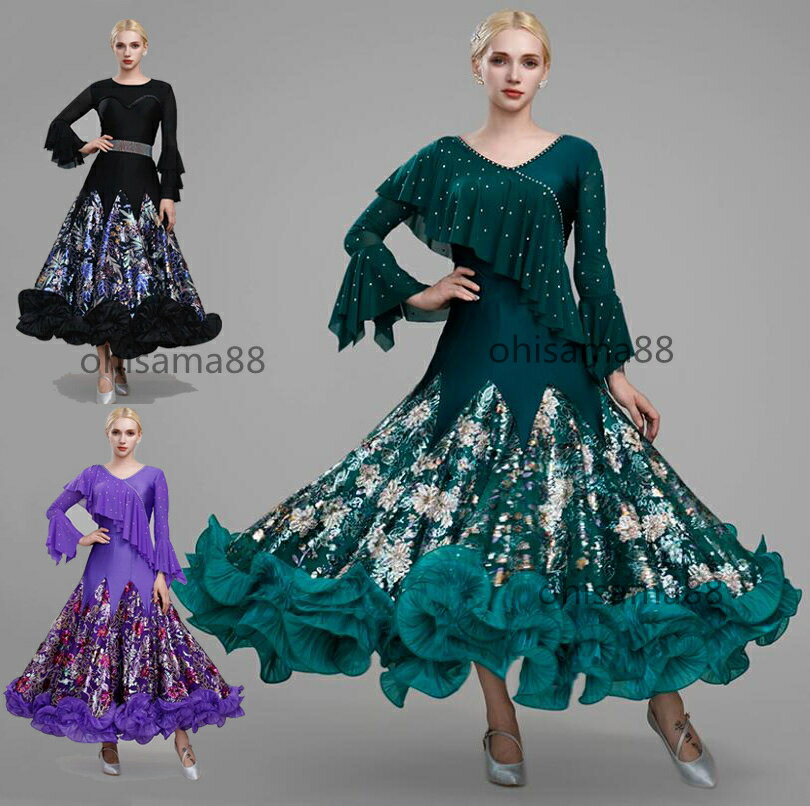 【送料無料】ダンスカート モダンスカート 大きい裾 ワルツ 試合 試験 発表会 スダンスウェア スカート..