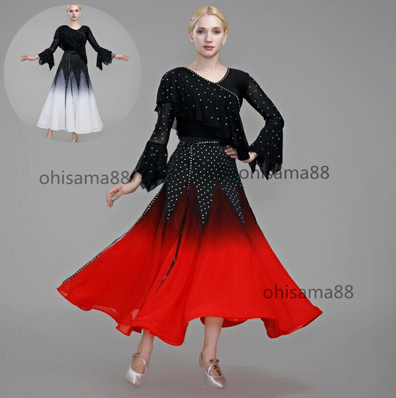 【送料無料】モダンスカート 社交ダンスドレス 練習着 大きい裾 ダンスカート 可愛い ワルツ 試合 試験..