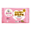 ※商品リニューアル等によりパッケージデザイン及び容量は予告なく変更されることがあります ■ じんわり温かいおなか用カイロ 低めの温度 約40℃＊ ＊屋内使用時の肌表面温度 ■ 衣類に貼るカイロ ■ 14時間持続 最高温度 54℃※ 平均温度 47℃※ ※表示の最高温度・平均温度・持続時間は都条例にもとづく測定値ですので人体にてご使用の場合は若干の差異があります。 原材料 鉄粉、水、活性炭、吸水性樹脂、バーミキュライト、塩類 サイズ 13cm×9.5cm 内容 10個入 使用方法 使用直前に袋からカイロを取り出し、はく離シートをはがして肌に直接ふれないよう、もまずに衣類に貼って使用する。 開封後残ったカイロは外側の袋に入れて保存し早めに使う。保存状態により、表示の持続時間に影響を与えることがある。 ご注意 使用上の注意 低温やけど防止のための注意 布団の中や暖房器具の併用は高温になるため使用しない。 糖尿病など、温感および血行に障害のある方は使用しない。 幼児又は身体の不自由な方など本人の対応が困難な場合は保護者が注意する。 肌の弱い方は特に低温やけどに注意する。 肌に直接貼らない。 圧迫した状態で使用しない。 熱すぎると感じたときはすぐに使用を中止する。 万一やけどの症状があらわれた場合はすぐに使用を中止し、医師に相談する。 その他の注意 使用後は市区町村の区分に従って捨てる。 粘着剤で傷む衣類や高級な衣類には使用しない。 衣類よりはがすときは、不織布部をつままずに粘着剤のない部分に指を入れてゆっくりとはがす。 一部の保温性衣類では、カイロがつきにくいことがある。 小児、認知症の方などの誤食に注意する。 用途外には使用しない。 保存方法 直射日光をさけ、涼しい所に保存する。 小児、認知症の方などの手の届くところに置かない。 製造販売元 〒541-0045 大阪市中央区道修町4丁目4番10号 小林製薬株式会社 0120-5884-35 製造国 日本 商品区分 日用雑貨 広告文責 株式会社良品（070-1821-1361）